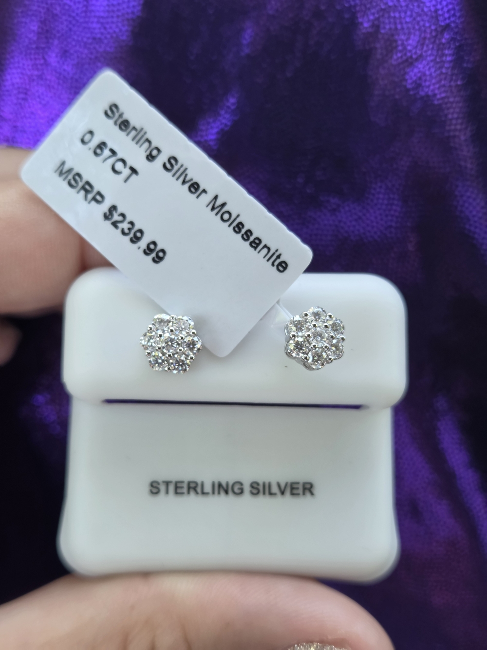 Sterling Silver Moissanire White Cluster Stud Earrings - 0.67 CT